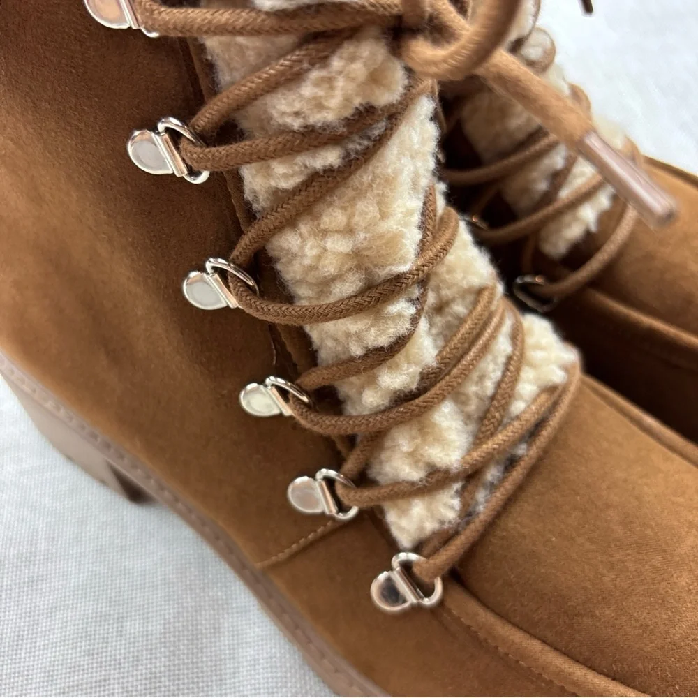 Sun + Stone Women's Brown Peanut Quiinn Lace-Up Winter Lug Booties Size 10